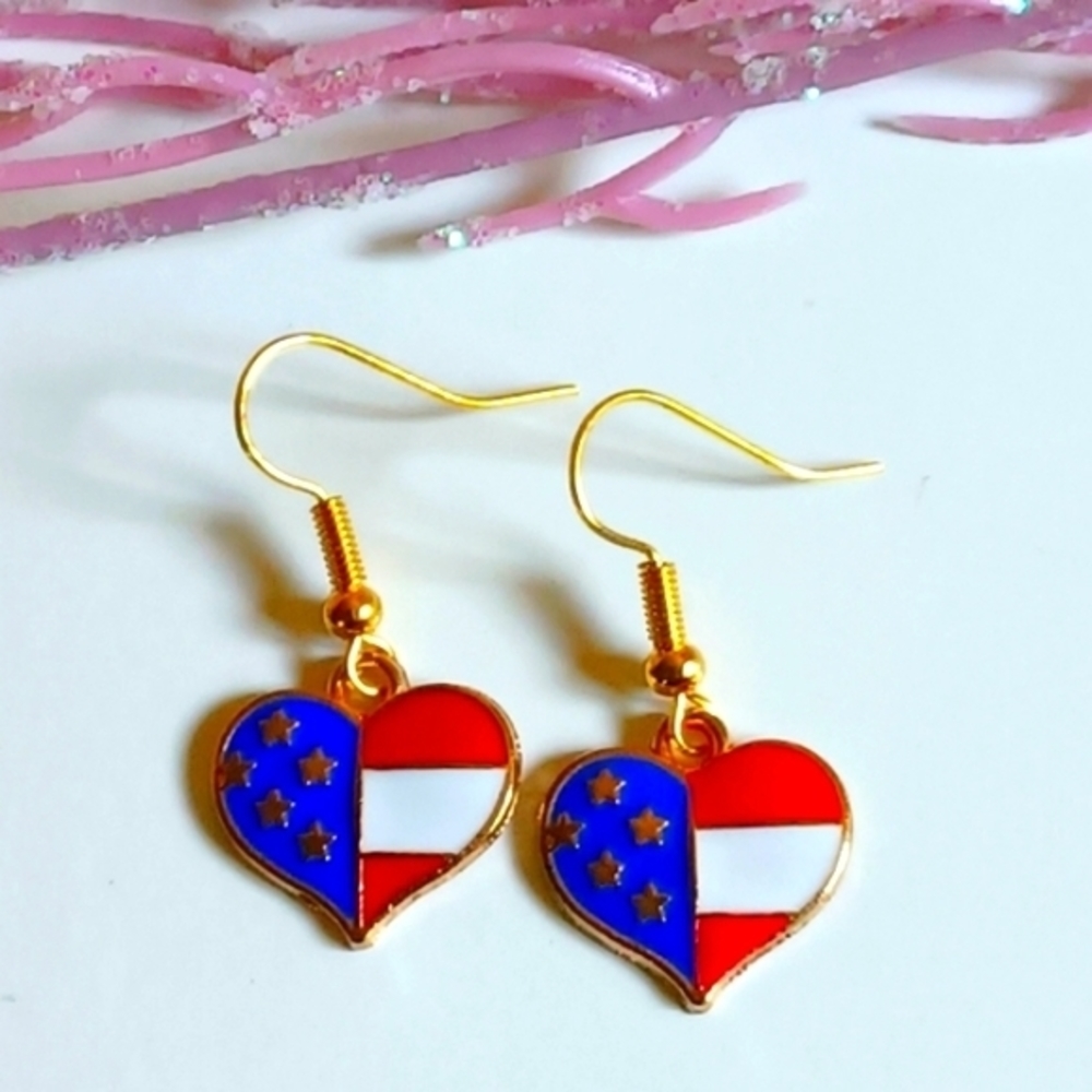 American Flag Heart Handmade Earrings